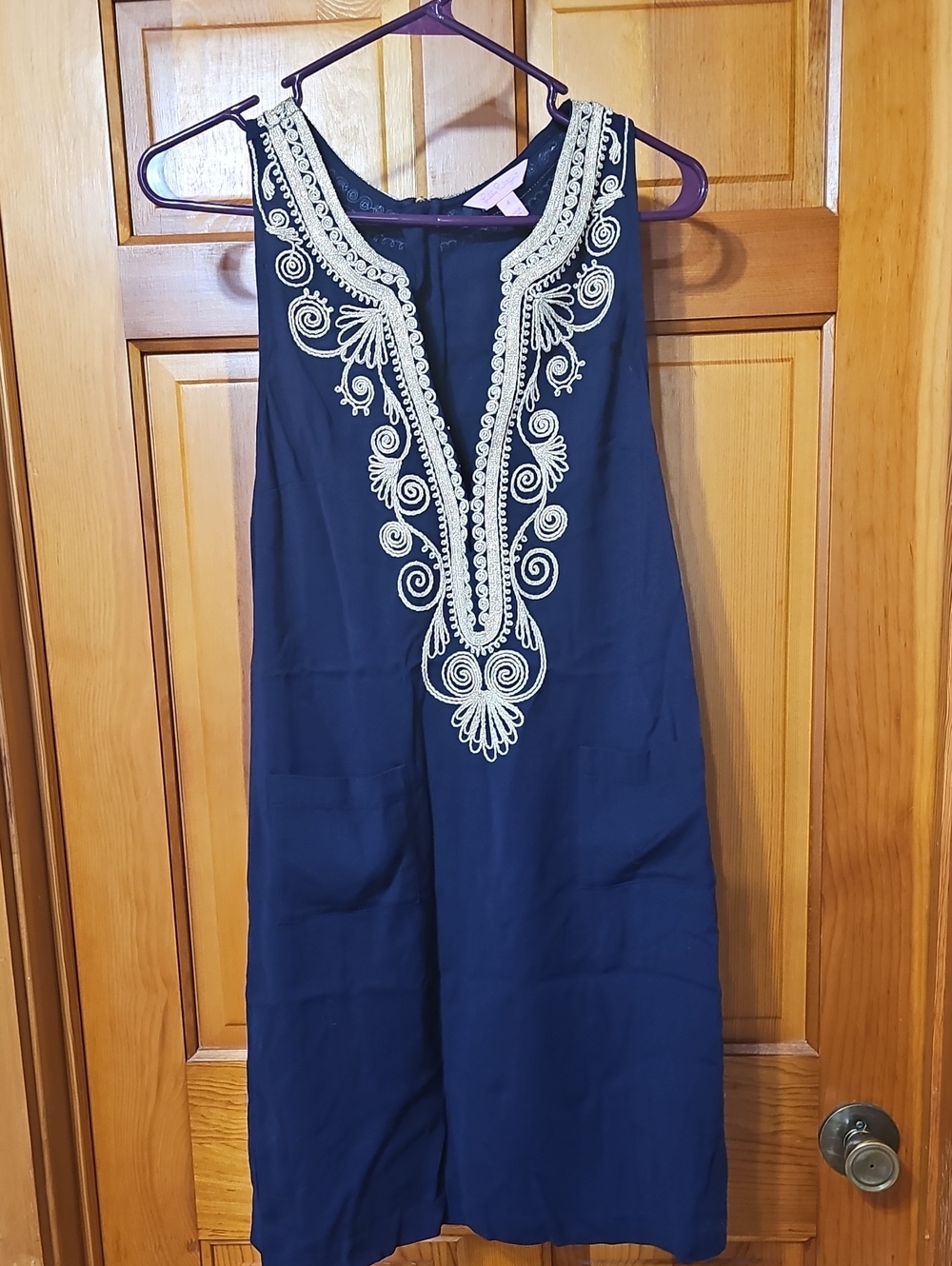 Lilly Pulitzer Navy Dress with Gold Embroidered Neckline